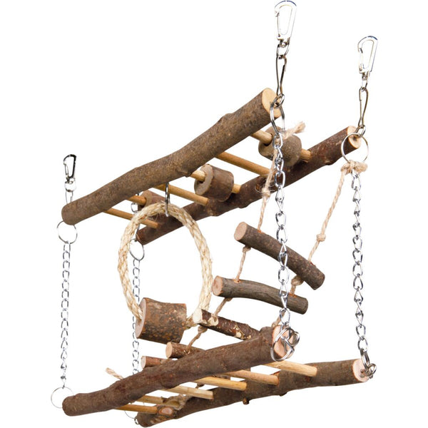 Hängebrücke mit Kette, Hamster, Rindenholz, 27×17×7 cm